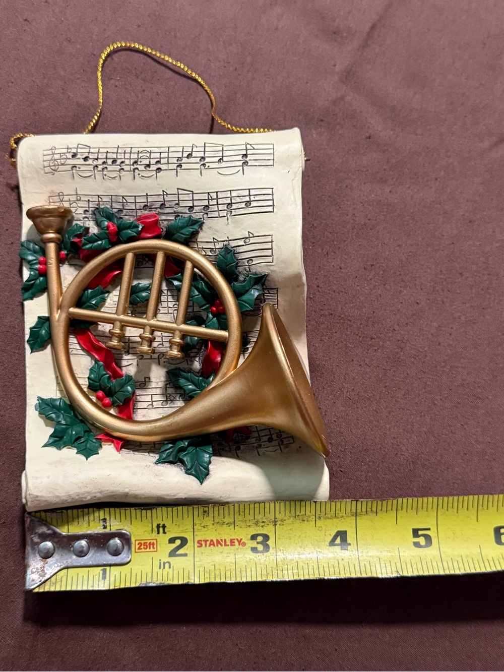 Vintage Christmas French Horn Music Sheet Wall Plaque Ornament Holiday Decor - Picture 3 of 4